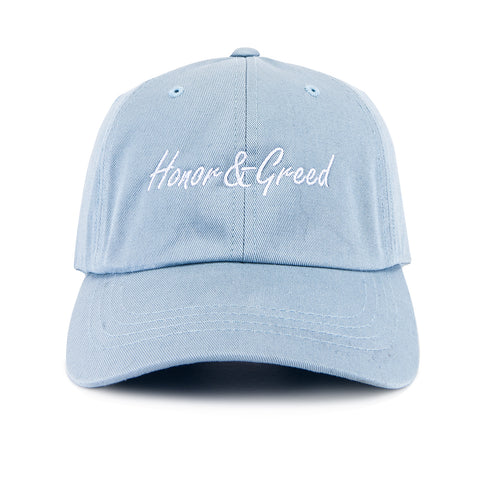 Honor And Greed Dad Hat - Pale Blue / White