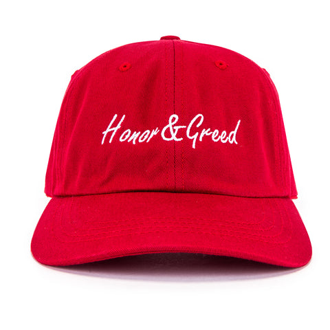 Honor and Greed Dad Hat - Red / White