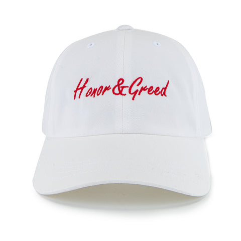 Honor and Greed Dad Hat - White / Red